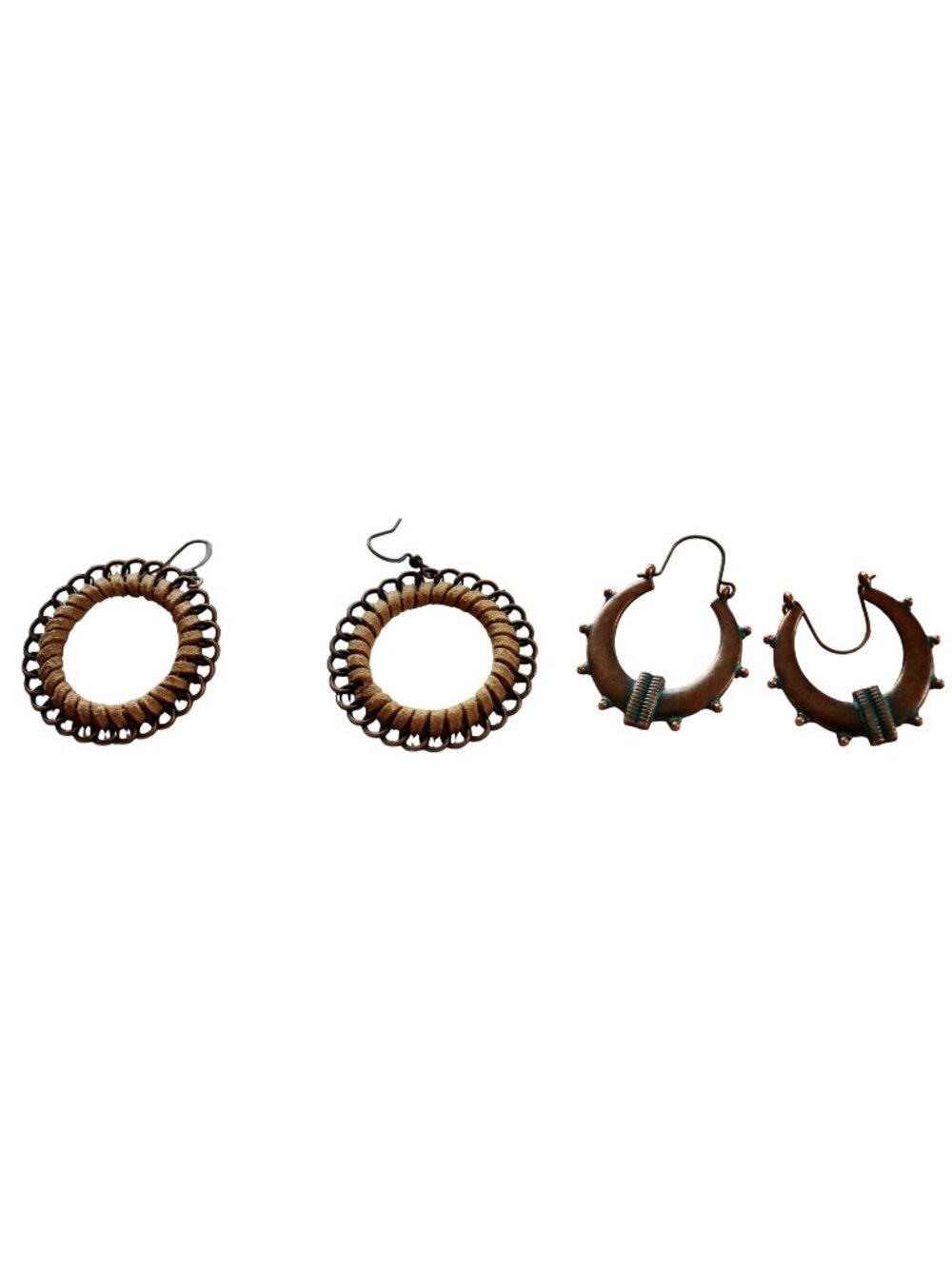2 Pairs Women's Raffia Copper Turquoise (faux) Fashion Earrings